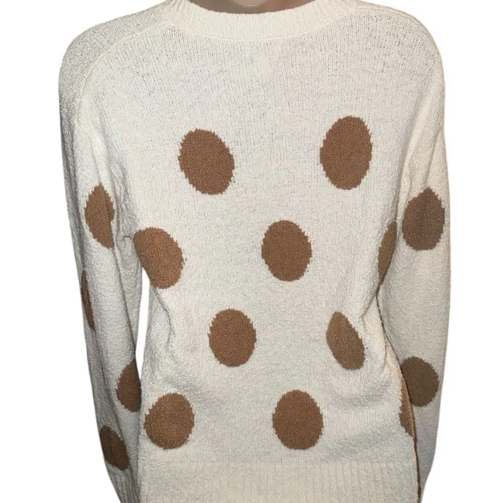 J. Crew Cream and Brown Polka Dot  long Sleeve super Soft 3D Dots Sweater